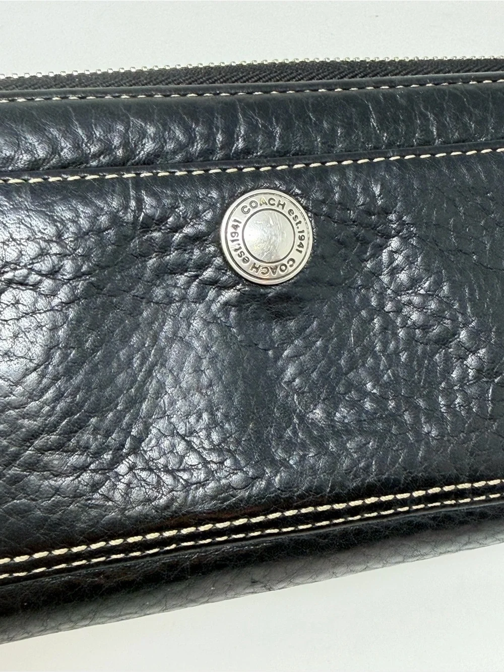 Coach Black Pebbled Leather Zip Around Continental Wallet